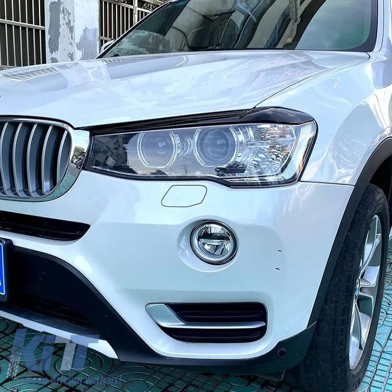 Headlight Covers Eyebrows suitable for BMW X3 F25 LCI & X4 F26 2014-2017 Painted Glossy Black 2 Pcs