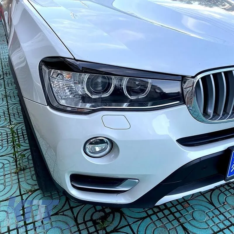 Headlight Covers Eyebrows suitable for BMW X3 F25 LCI & X4 F26 2014-2017 Painted Glossy Black 2 Pcs