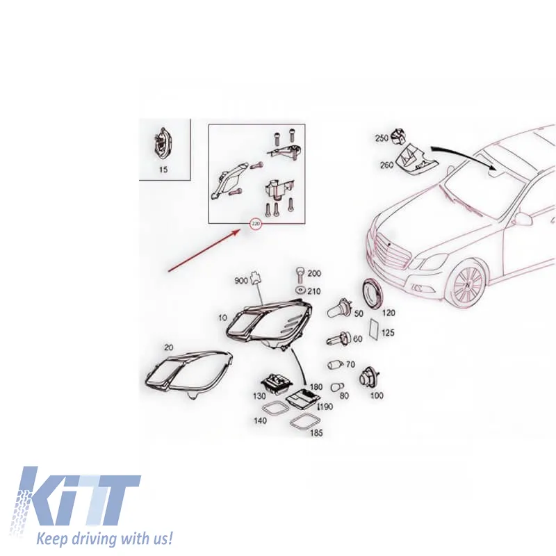 Headlight Tap Repair Left Kit suitable for Mercedes-Benz E-Class W212 09-12 Pre Facelift 3 Pieces