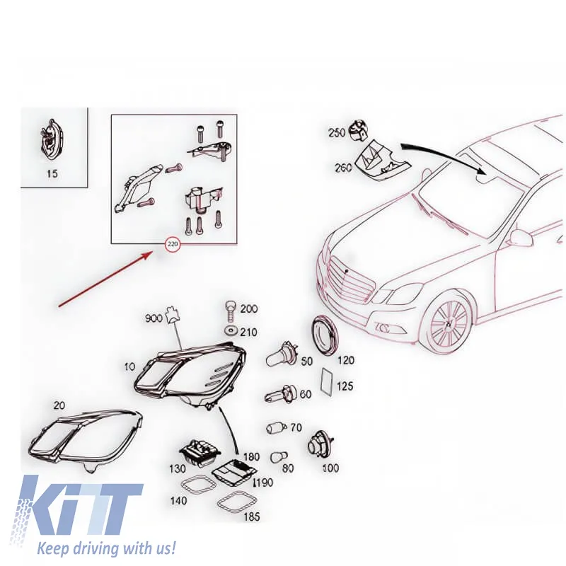 Headlight Tap Repair Right Kit suitable for Mercedes-Benz E-Class W212 09-12 Pre Facelift 3 Pieces