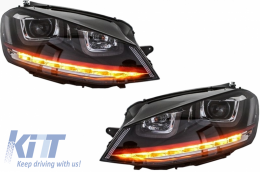 Headlights 3D LED DRL suitable for VW Golf 7 VII (2012-2017) RED R20 GTI Look LED Turn Light - HLVWG7GTILED