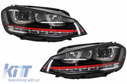 Headlights 3D LED DRL suitable for VW Golf 7 VII (2012-2017) RED R20 GTI Look LED Flowing Turning Lights