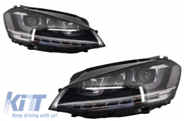 Headlights 3D LED DRL suitable for VW Golf 7 VII (2012-2017) Silver R-Line LED Flowing Dynamic Sequential Turning Lights RHD - HLVWG7RLLEDFWRHD