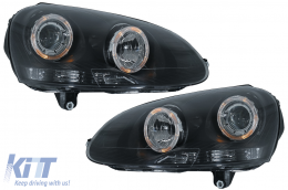 Headlights Angel Eyes Dual Halo Rims suitable for VW Golf 5 V (2003-2007) LHD or RHD Black - HLVWG5B