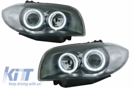 Headlights Angel Eyes suitable for BMW 1 Series E81 E82 E87 E88 (2004-2011) 2 Halo Rims Black - SWB14ADB