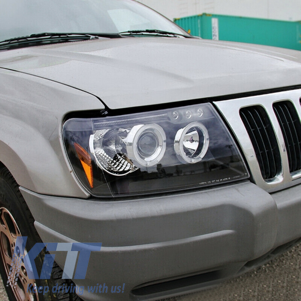 Headlights Angel Eyes suitable for Jeep Grand Cherokee (1999-2004) Black 