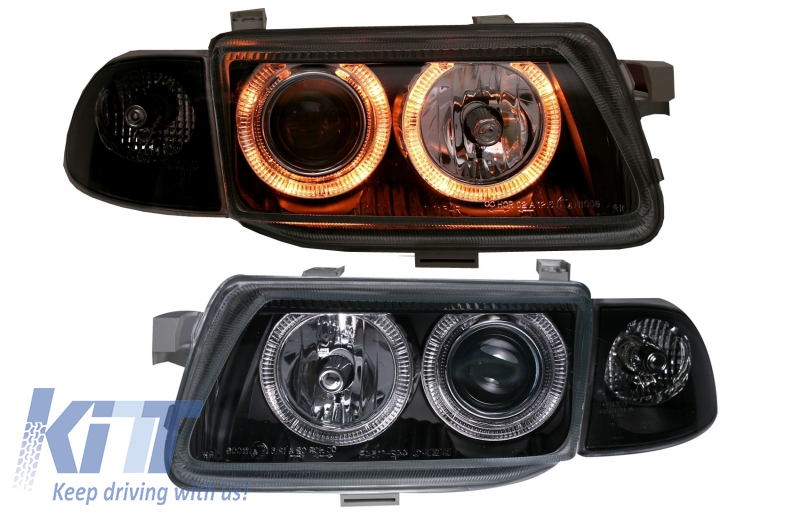 Headlights Angel Eyes suitable for Opel Astra F (10.1991-02.1998) Black - SWO03DB