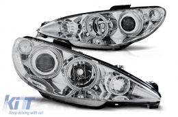 Headlights Angel Eyes suitable for PEUGEOT 206 (2002-2008) Chrome LHD & RHD - HLPE206C