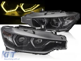 HEADLIGHTS ANGEL EYES YELLOW LED DRL BLACK fits BMW F30/F31 11-15 -image-6269568