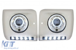 Headlights Bi-Xenon Look Chrome suitable for Mercedes G-Class W463 (1989-2012) witth Covers White with LED DRL G65 Design - COHCMBG65WBHC