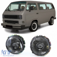 Headlights Black Smoke Ribbed fits VW T3 79-92 + LT 75-85