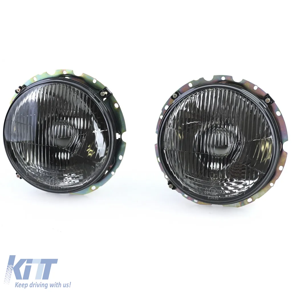 Headlights Black Smoke Ribbed fits VW T3 79-92 + LT 75-85