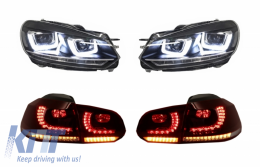 Headlights Chrome and Taillights Cherry Red Full LED suitable for VW Golf 6 VI (2008-2013) R20 U Design Dynamic Sequential Turning Light LHD - COHLVWG6URU