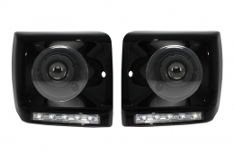 image-54-Headlights Covers LED DRL Chrome suitable for Mercedes G-Class W463 (1989-2012) G65 Design with Black Headlights Bi-Xenon Look