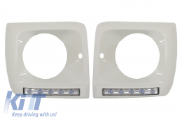 image-2-Headlights Covers White with LED DRL Daytime Running Lights suitable for Mercedes G-Class W463 (1989-2012) G65 Design Chrome