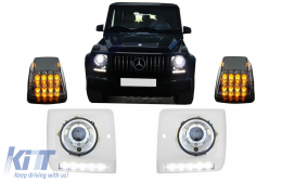 Headlights Covers with LED DRL Daytime Running Lights suitable for Mercedes G-Class W463 (1989-2012) with Headlights Chrome and Turning Lights G65 Design - COHCMBG65PCLED