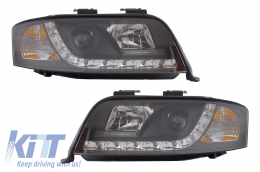 Headlights DAYLINE suitable for Audi A6 (06.2001-05.2004) DRL Black - SWA06AGXB