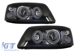 Headlights Dual Halo Rims suitable for VW Transporter T5 (04.2003-08.2009) Angel Eyes Black - LPVWE5