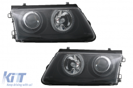 Headlights for VW Passat 3B (1996-2000) Black with Halo Rims - SWV08DB