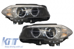 Headlights Full LED Bi-Xenon Angel Eyes suitable for BMW 5 Series F10 F11 (2011-2013) LCI Facelift Look - HLBMF10B
