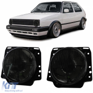 Headlights H4 Black Smoke ribbed with crosshair for VW Golf 2 83-91 - ODHV6014510