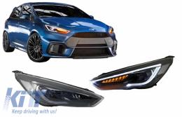 Headlights LED DRL suitable for Ford Focus III Mk3 (2015-2017) Bi-Xenon Design Dynamic Flowing Turn Signals Demon Look-image-6043109