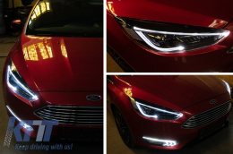 Headlights LED DRL suitable for Ford Focus III Mk3 (2015-2017) Bi-Xenon Design Dynamic Flowing Turn Signals Demon Look-image-6049427