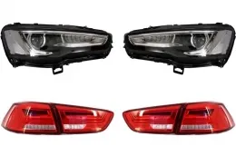 image-10-Headlights LED DRL suitable for MITSUBISHI Lancer EVO X (2007-2017) Dual Projector Sequential with LED Taillights Red/Clear