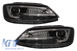 Headlights LED DRL suitable for VW Jetta Mk6 VI (2011-2017) Bi-Xenon Design Dynamic Flowing Signals Demon Look - HLVWJ6
