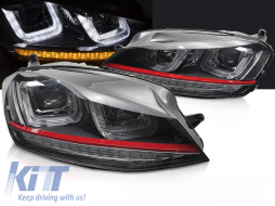 HEADLIGHTS LIGHT SEQ BLACK WITH RED LINE fits VW GOLF 7 13-17-image-6270576