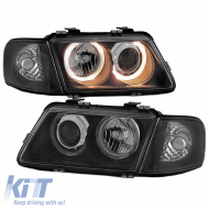 Headlights Set Suitable for Audi A3 8L 96-00 Angel Eyes Black H7/H7 Depo