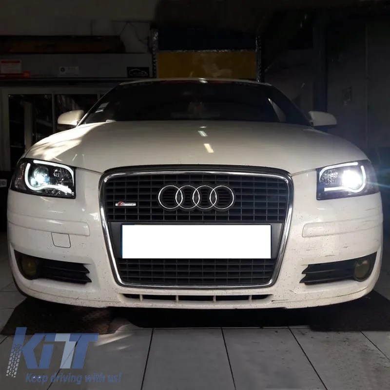 Headlights Set Suitable for Audi A3 8P 03-08 DRL & Led Tube Black H7/H1 Sonar