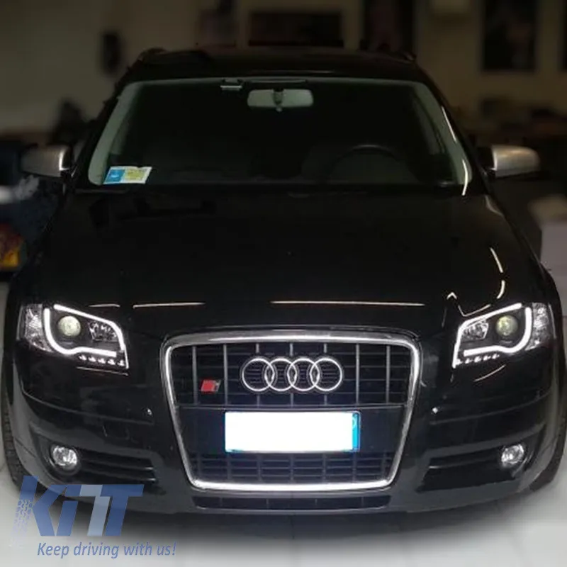 Headlights Set Suitable for Audi A3 8P 03-08 DRL & Led Tube Black H7/H1 Sonar