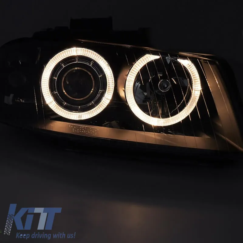 Headlights Set Suitable for Audi A3 8P 03-08 Angel Eyes Black H7/H7 With Motor Depo
