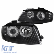 Headlights Set Suitable for Audi A3 8P 03-08 Angel Eyes Black H7/H7 With Motor Depo
