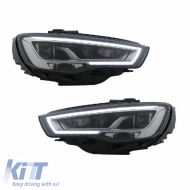 Headlights Set Suitable for Audi A3 8V 12-16 DRL Full Led & Led Signal Black H7 With Motor Carner
