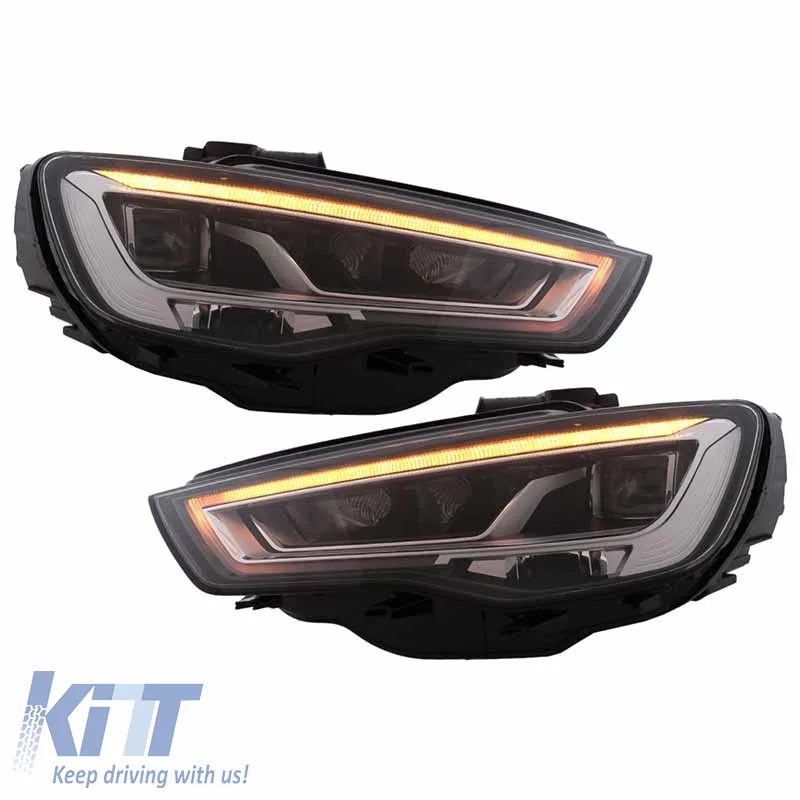 Headlights Set Suitable for Audi A3 8V 12-16 DRL Full Led & Led Signal Black H7 With Motor Carner