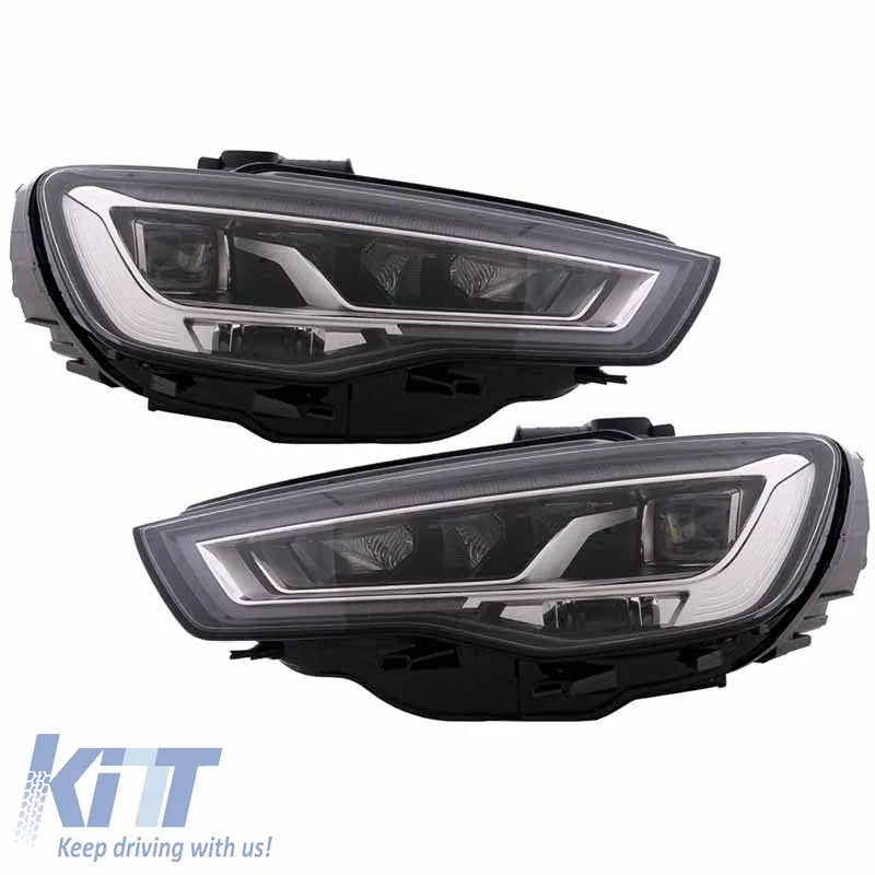 Headlights Set Suitable for Audi A3 8V 12-16 DRL Full Led & Led Signal Black H7 With Motor Carner