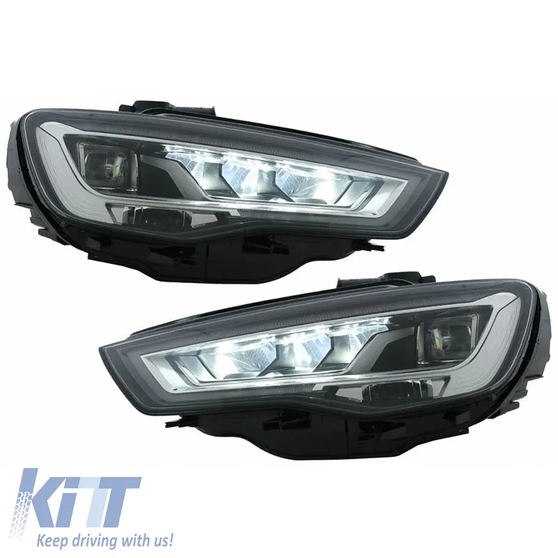 Headlights Set Suitable for Audi A3 8V 12-16 DRL Full Led & Led Signal Black H7 With Motor Carner