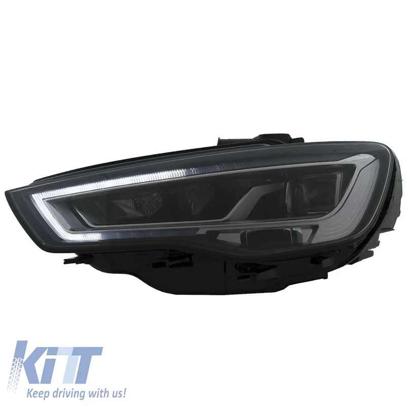 Headlights Set Suitable for Audi A3 8V 12-16 DRL Full Led & Led Signal Black H7 With Motor Carner