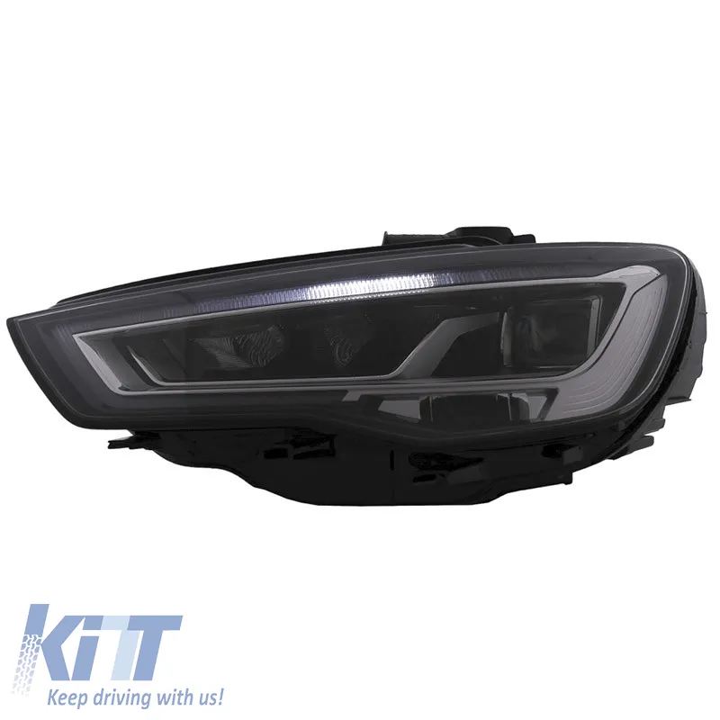 Headlights Set Suitable for Audi A3 8V 12-16 DRL Full Led & Led Signal Black H7 With Motor Carner