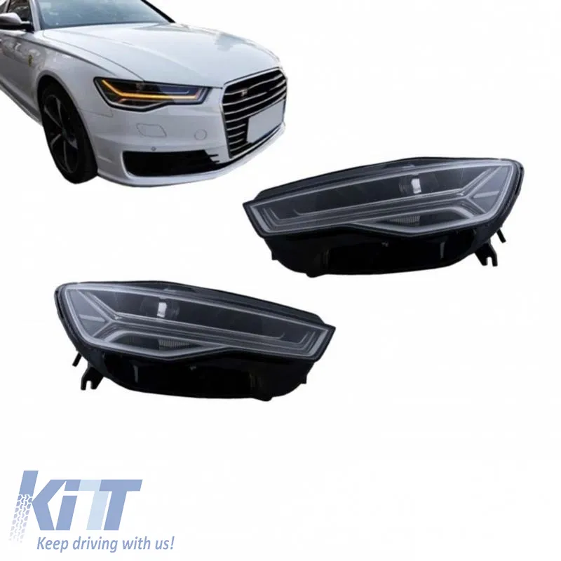 Headlights Set Suitable for Audi A6 4G C7 11-18 DRL Full Led Matrix Design & Dynamic Signal Black With Motor Carrier