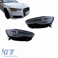 Headlights Set Suitable for Audi A6 4G C7 11-18 DRL Full Led Matrix Design & Dynamic Signal Black With Motor Carrier