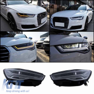 Headlights Set Suitable for Audi A6 4G C7 11-18 DRL Full Led Matrix Design & Dynamic Signal Black With Motor Carrier