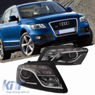 Headlights Set Suitable for Audi Q5 8R 08-12 TRU DRL Black H7 With Motor Depo