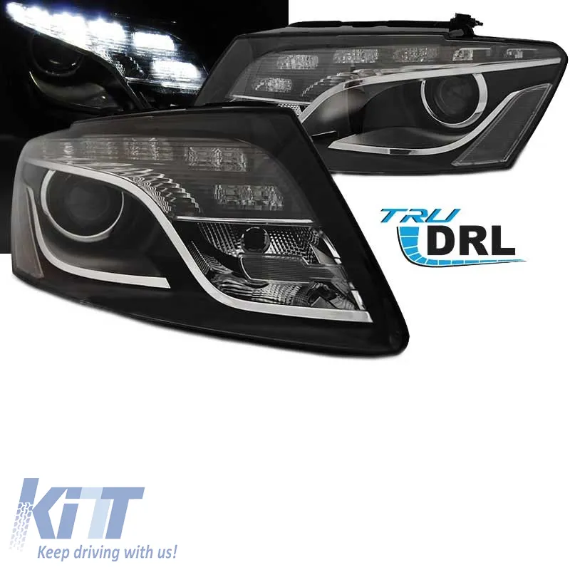 Headlights Set Suitable for Audi Q5 8R 08-12 TRU DRL Black H7 With Motor Depo