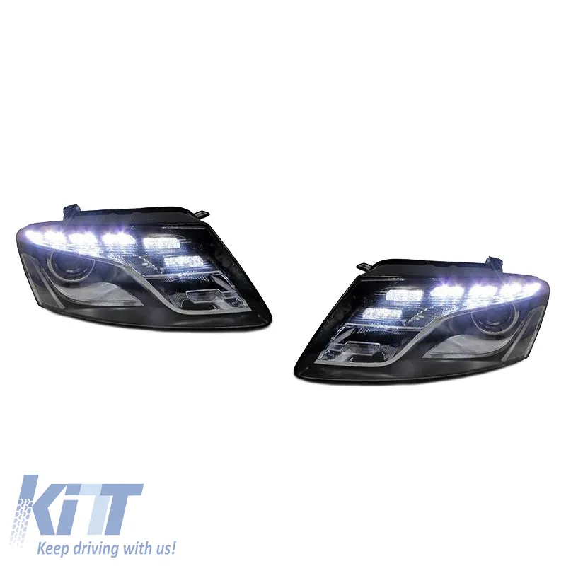 Headlights Set Suitable for Audi Q5 8R 08-12 TRU DRL Black H7 With Motor Depo