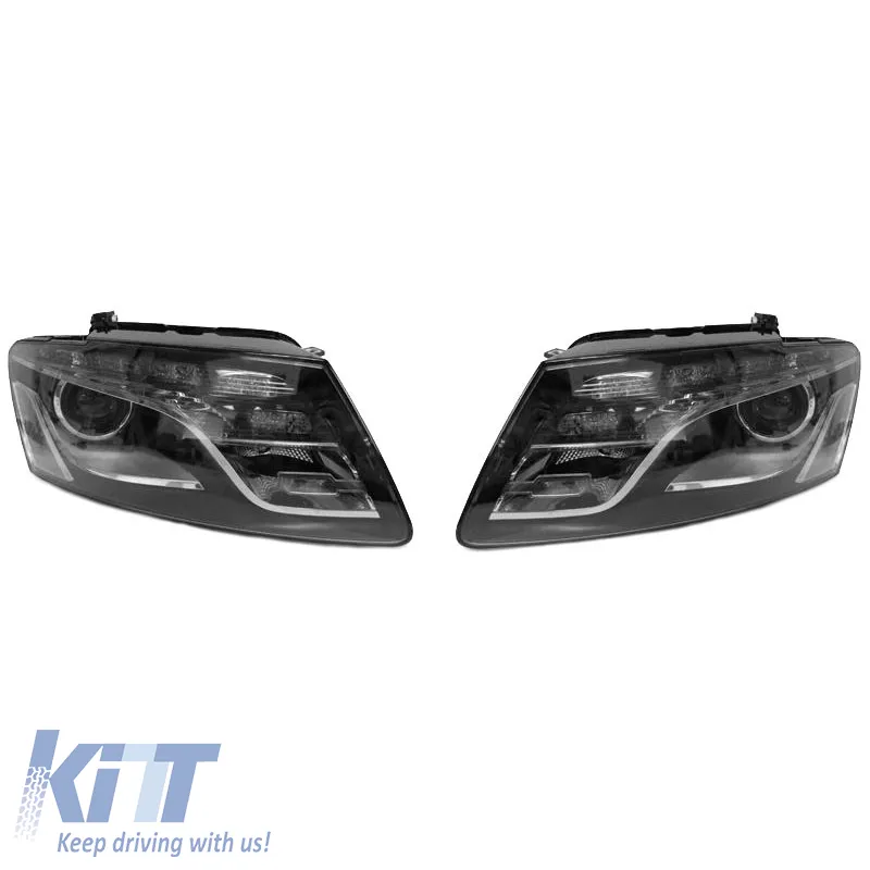 Headlights Set Suitable for Audi Q5 8R 08-12 TRU DRL Black H7 With Motor Depo