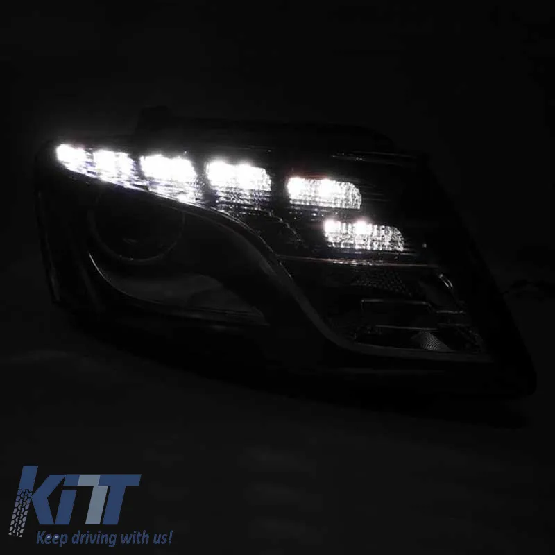 Headlights Set Suitable for Audi Q5 8R 08-12 TRU DRL Black H7 With Motor Depo
