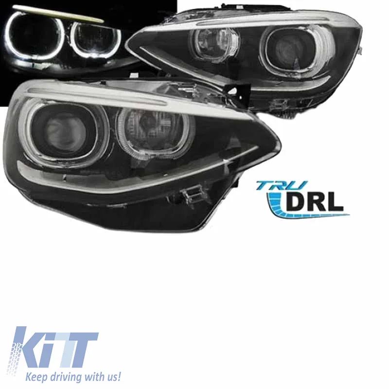 Headlights Set Suitable for BMW 1 F20 / F21 11-14 LED Angel Eyes Black H7 With Motor Depo